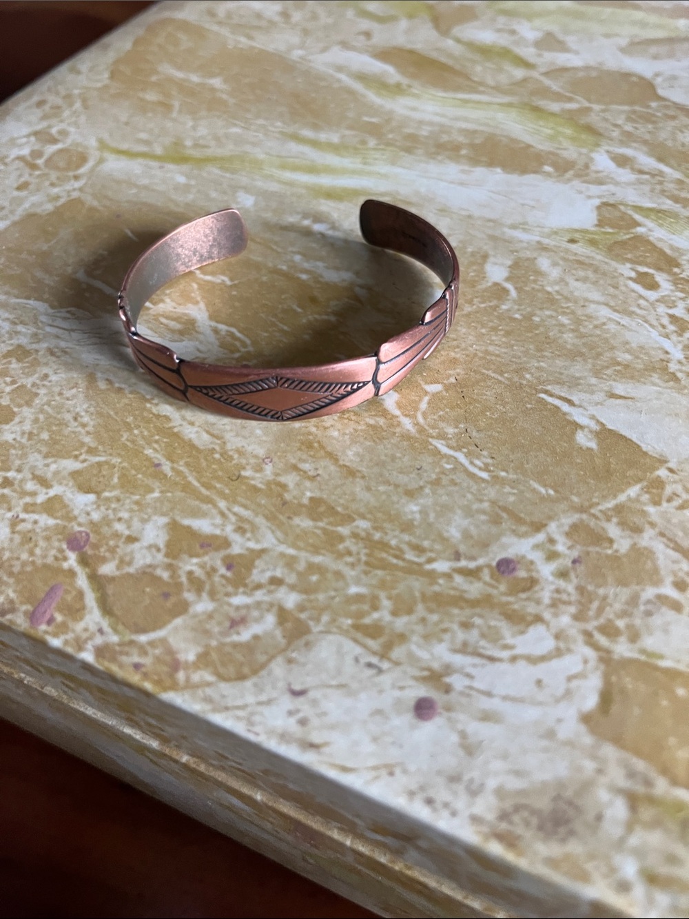 Engraved Copper-Tone Open Cuff Bracelet - Women